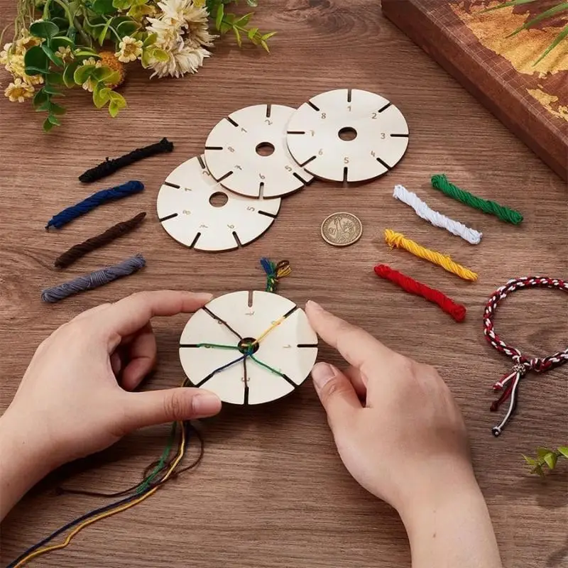 1Pc/4Pcs Bracelet Woven Braiding Disk Flower Shape Wood Disk Bracelet Braiding Woven Plate Knitting Tools Beading Cord Disc