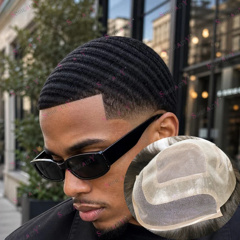 Durablle 15mm Deep Wave Cheapest Afro Black Hairloss Men's Human Hair Toupee Undetectable Full Lace Versalite Base Hairpieces