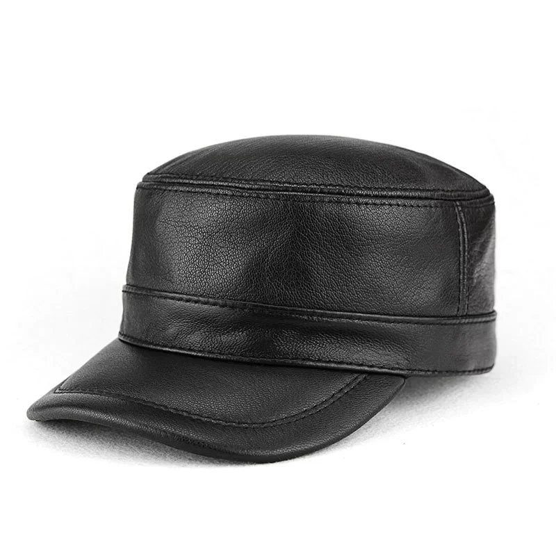 Men's Warm Leather Flat-Top Baseball Cap with Ear Flaps for Fall/Winter Casual Fashion Duckbill Cap
