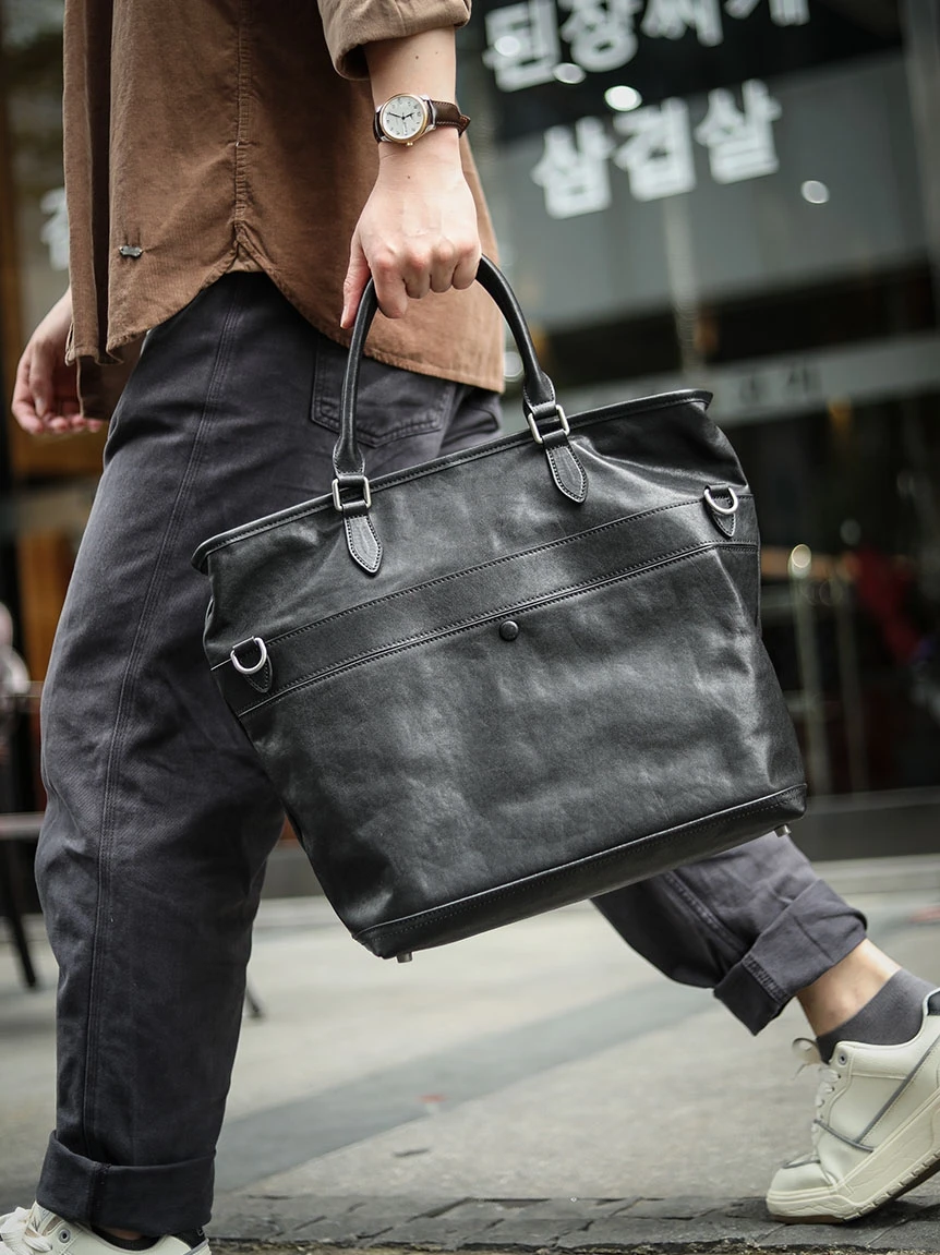 2025 New Black Genuine Leather Men's Briefcase Handbag Large Capacity Computer Bag Shoulder Messenger Bag Travel Bags