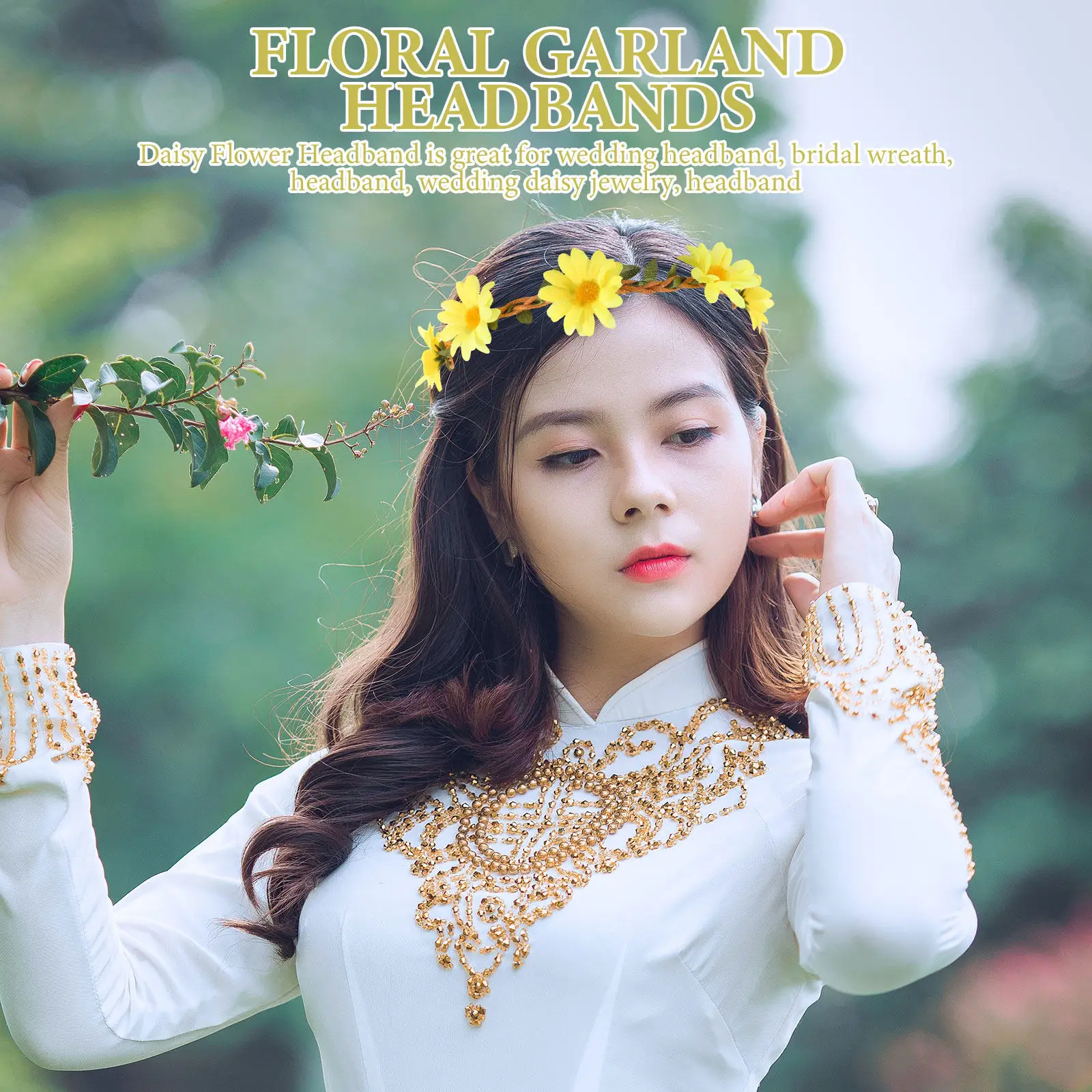 10Pcs Daisy Hairband Handmade 3D Floral Headband for Women Bridal Headdress Flower Crown Hair Accessories Party Wear