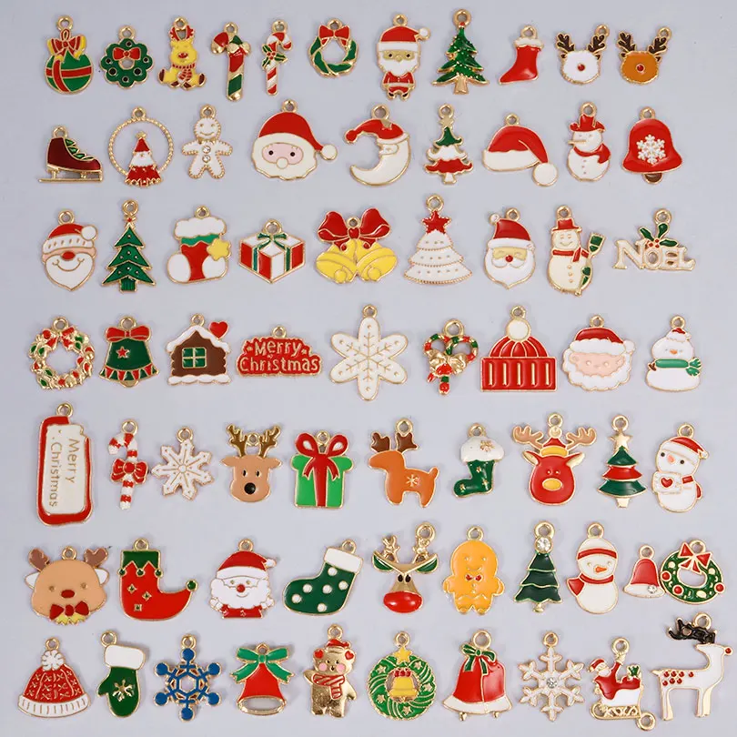 20/30/50Pcs Mix Styles Enamel Christmas Bell Deer Tree Charms DIY Kawaii Xmas Snowflake Snowman Santa Claus Breloque Jewelry