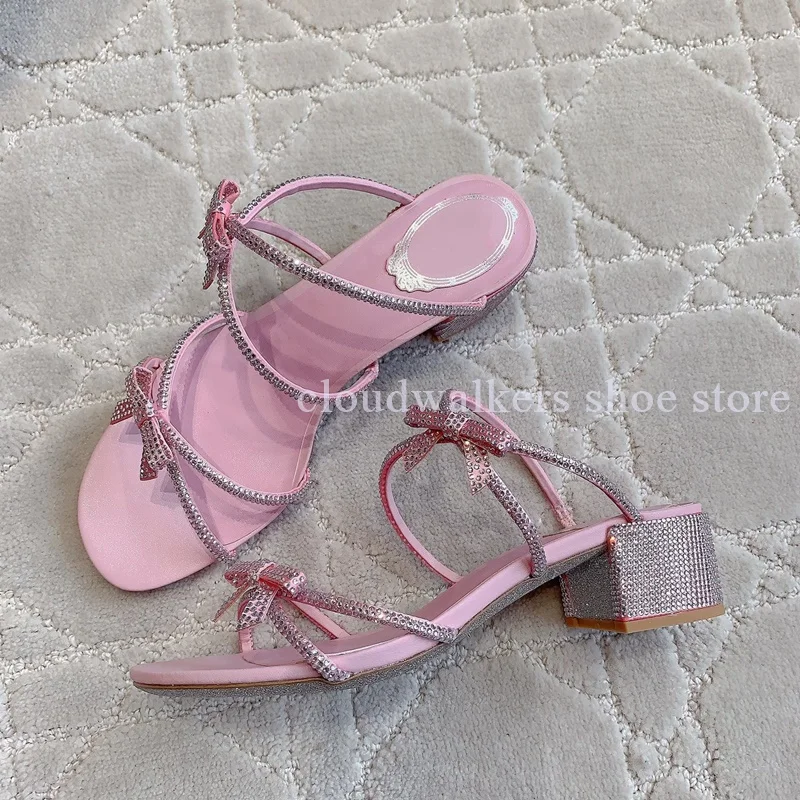 Multicolor Rhinestone Strap Bow Inlay Princess Elegant Sandals Fashion Peep Toe Slip On Lazy Slippers Wedding Bride Dress Shoes