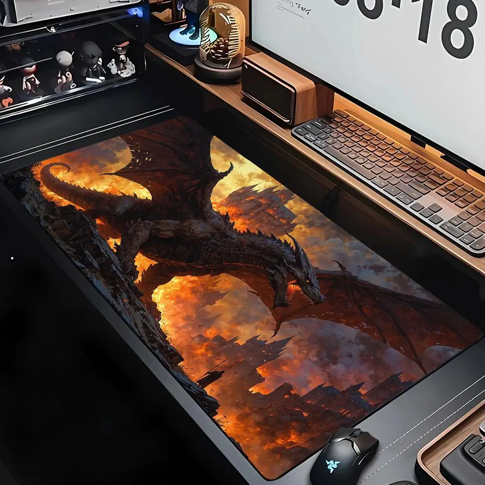 Demonic Giant Flying Dragon Mouse Pad Non-Slip Desk Mat PC Accessories Gaming Mat Dragon Desk Pad TCG Playmat Extended Pad