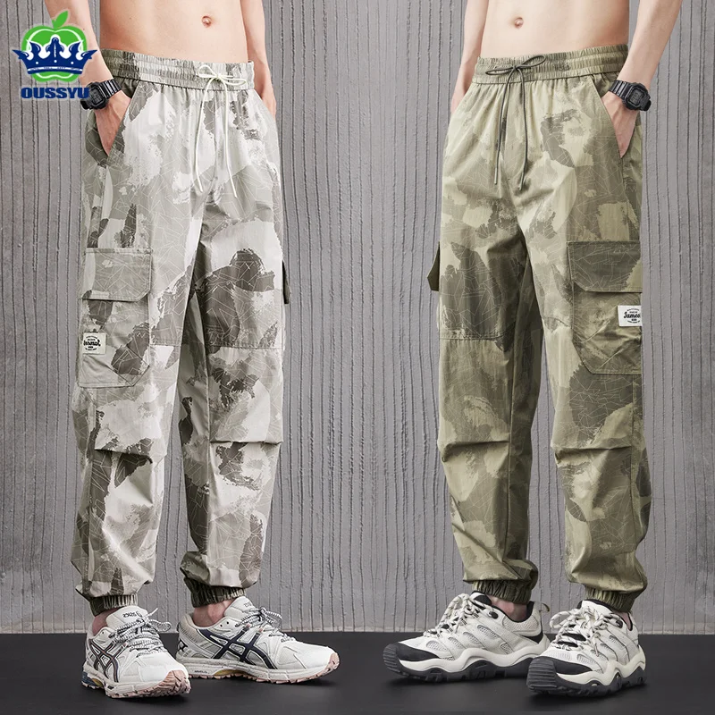 New Summer Thin Camouflage Cargo Pants Men Side Pockets Elastic Waist y2k Jogging Harem Pant Military Style Casual Trousers Man