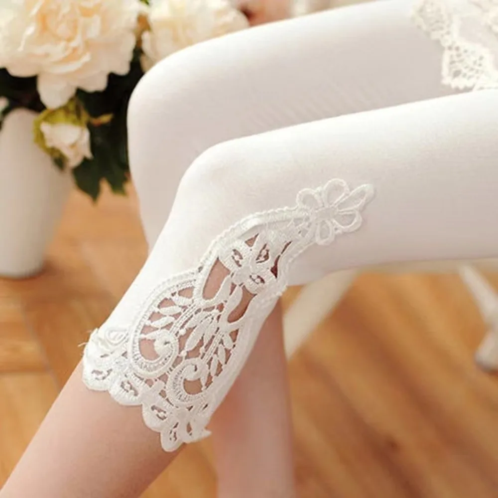 Hollow Out Women Leggings Stretch Slim Fit Breathable Lace Trim Legging Thin Solid Color Cropped Capris Pants Daily Wear