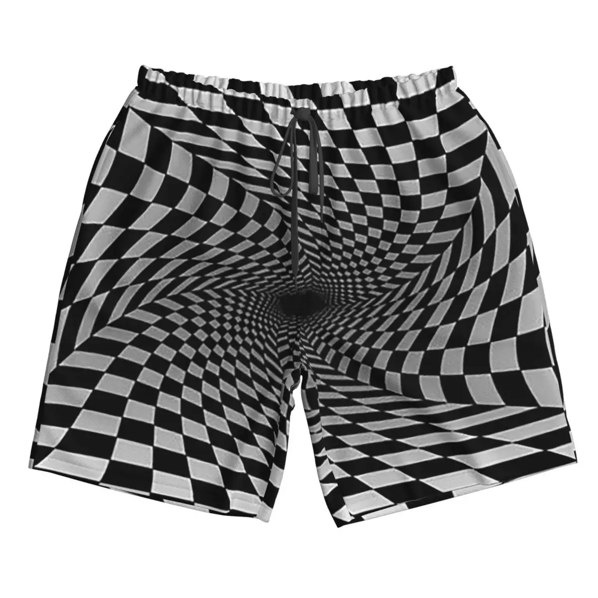 Grid Wormhole Geometric 3D Vortex Illusion Trunks Beach Board Shorts Casual Quick Dry Swim Summer Men Pants