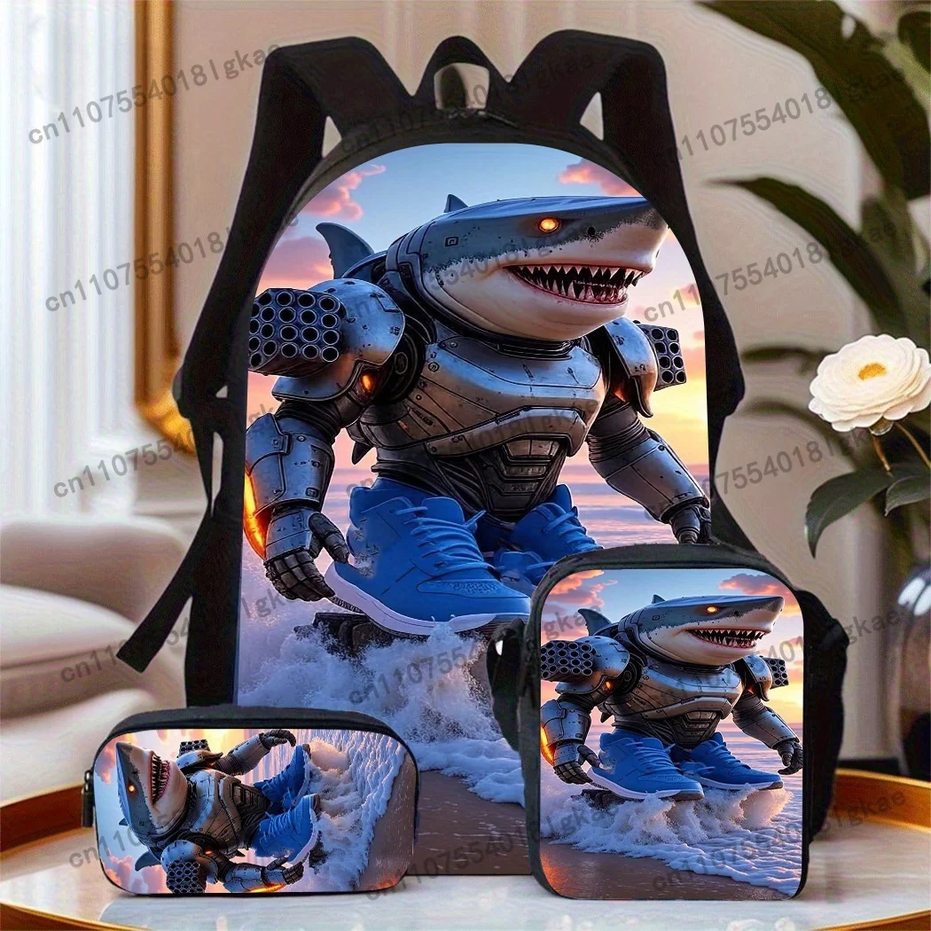 3pcs Italian Brainrot Theme Unisex Backpack, Including School Bag, Pencil Case And Lunch Box. with Cool Handle Print, Large Capa