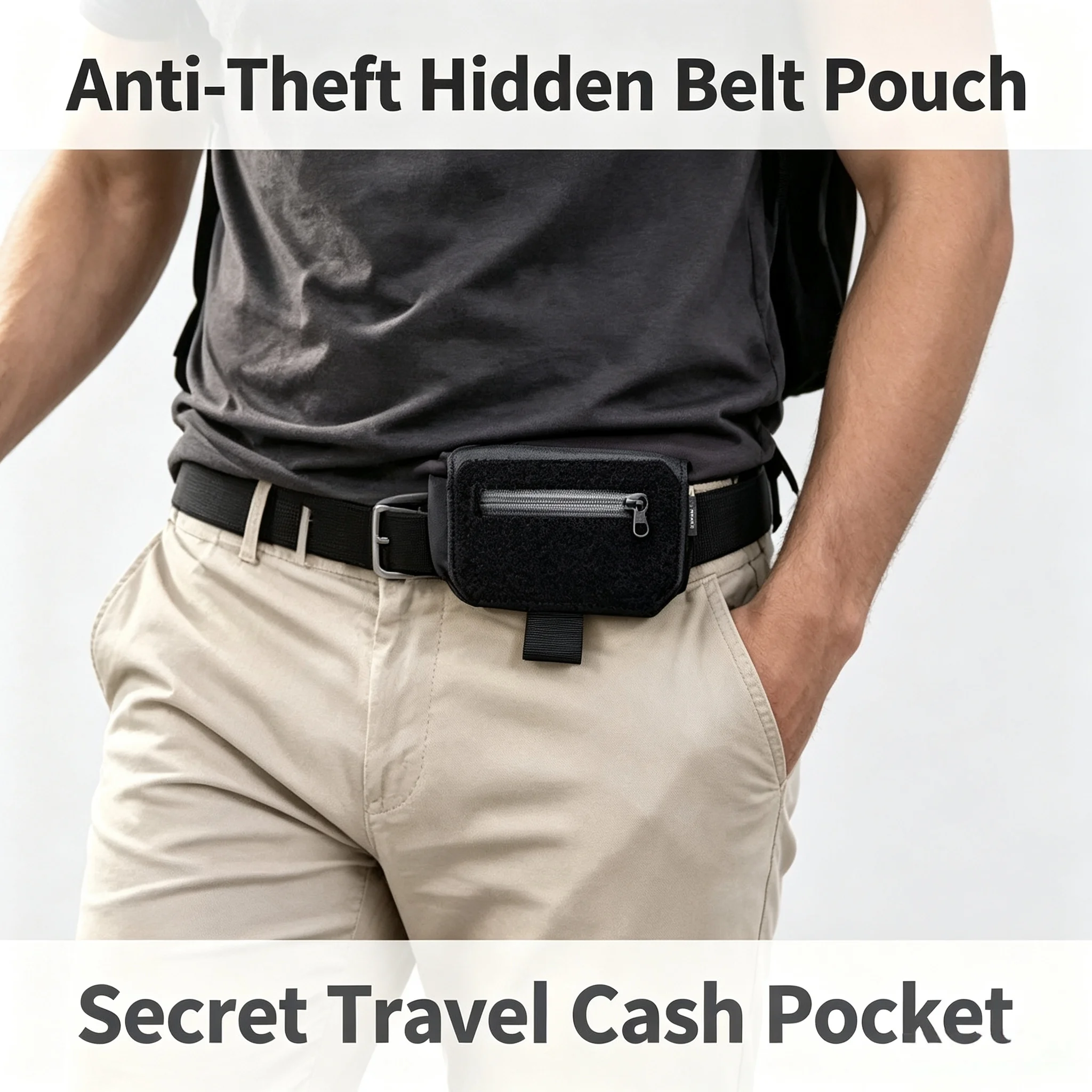 Hidden Travel Waist Pouch, Anti-Theft Money Belt for Cash & Cards, Compact EDC Belt Bag, Tactical Security Wallet