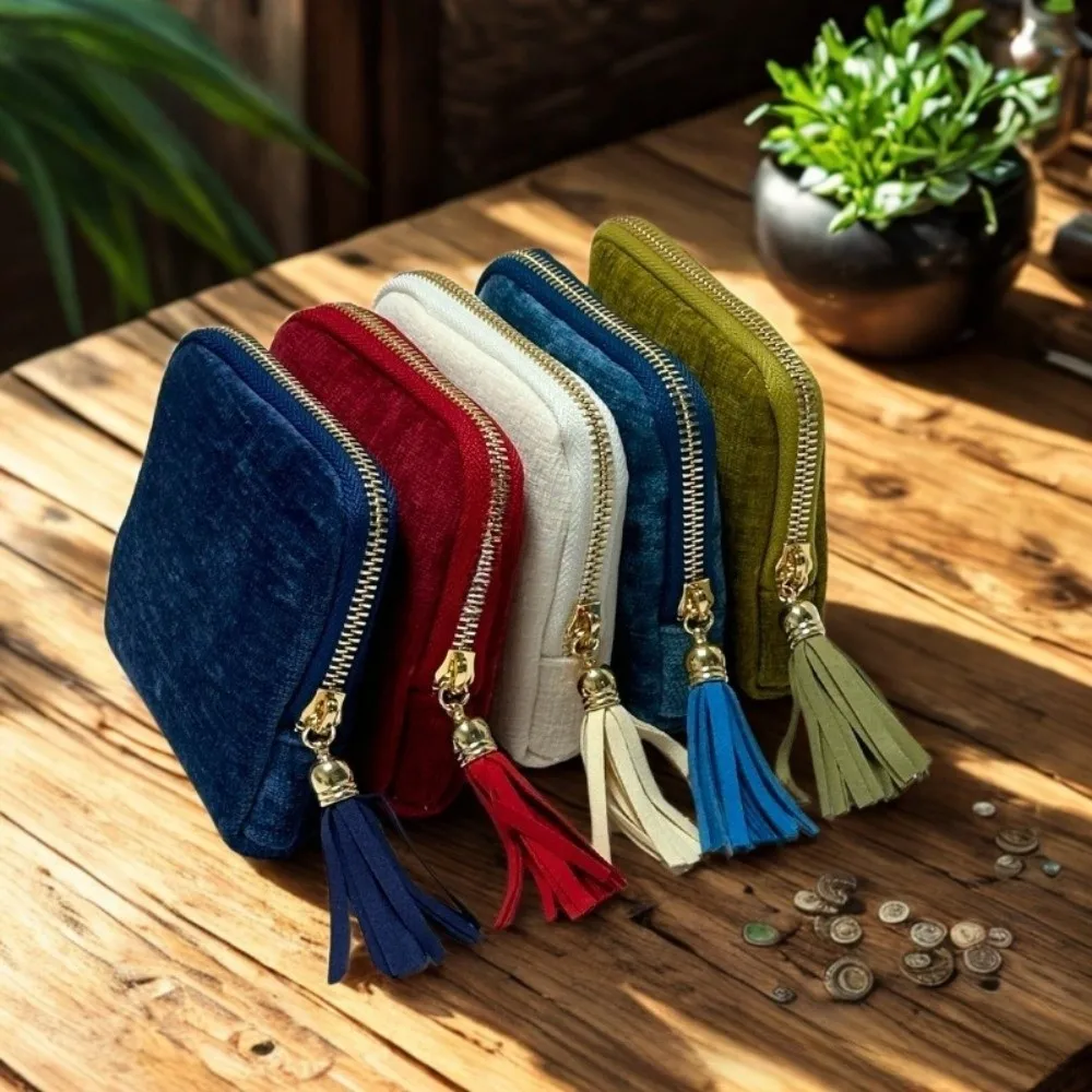 Flannel Travel Jewelry Case Mini with Compartments Jewelry Organizer Tassel Zipper Portable Jewelry Storage Pouch