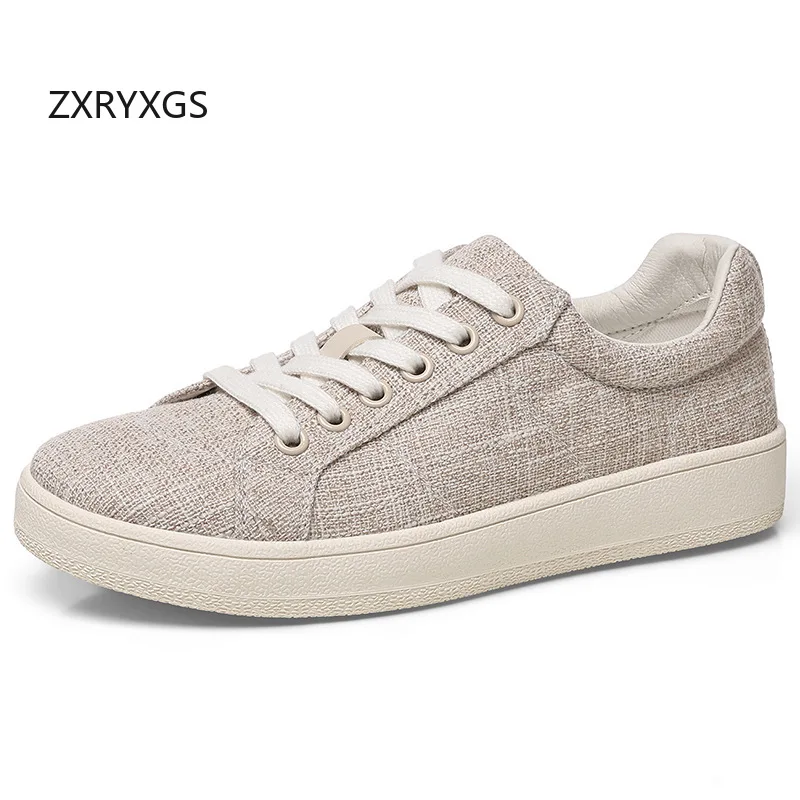 ZXRYXGS High Quality Cloth Top Layer Cowhide Lining Women Shoes Casual Sneaker 2026 Autumn Lace-up Comfortable Flats Trend Shoes
