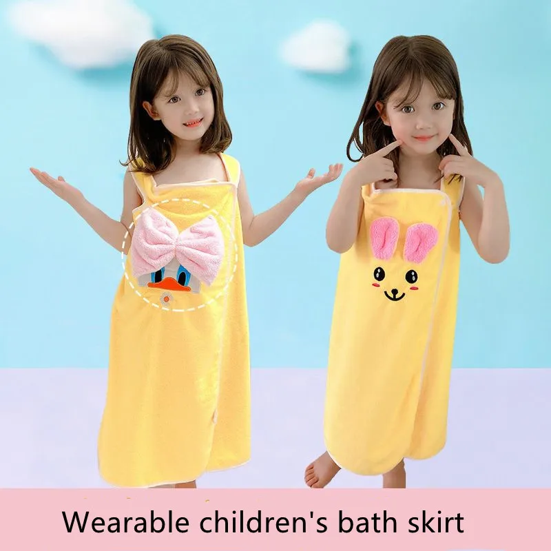 Children's Bath Towel, Bathrobe, Wrap Shower Skirt Super Soft Children's Absorbent Beach Towel Suitable for 3-15 Year Old Girls