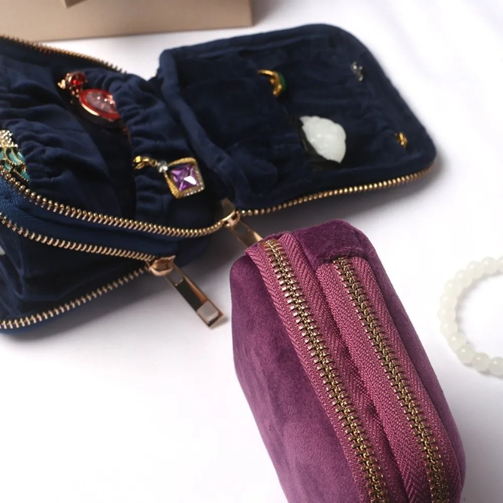Double Layer Jewelry Pouch for Travel Small with Separate Compartments Jewelry Organizer Portable Soft Velvet Jewelry Case