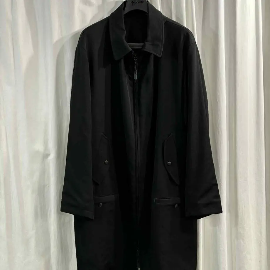 TOP-YAMAMOTO  Black mid-length trench coat for men, a trendy and high-end Korean-style commuter jacket