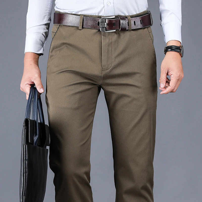 High Quality 98% Cotton Casual Pants Men Classic Straight Loose High Waist Elastic Trousers Male Brand Clothes Plus Size 40 42