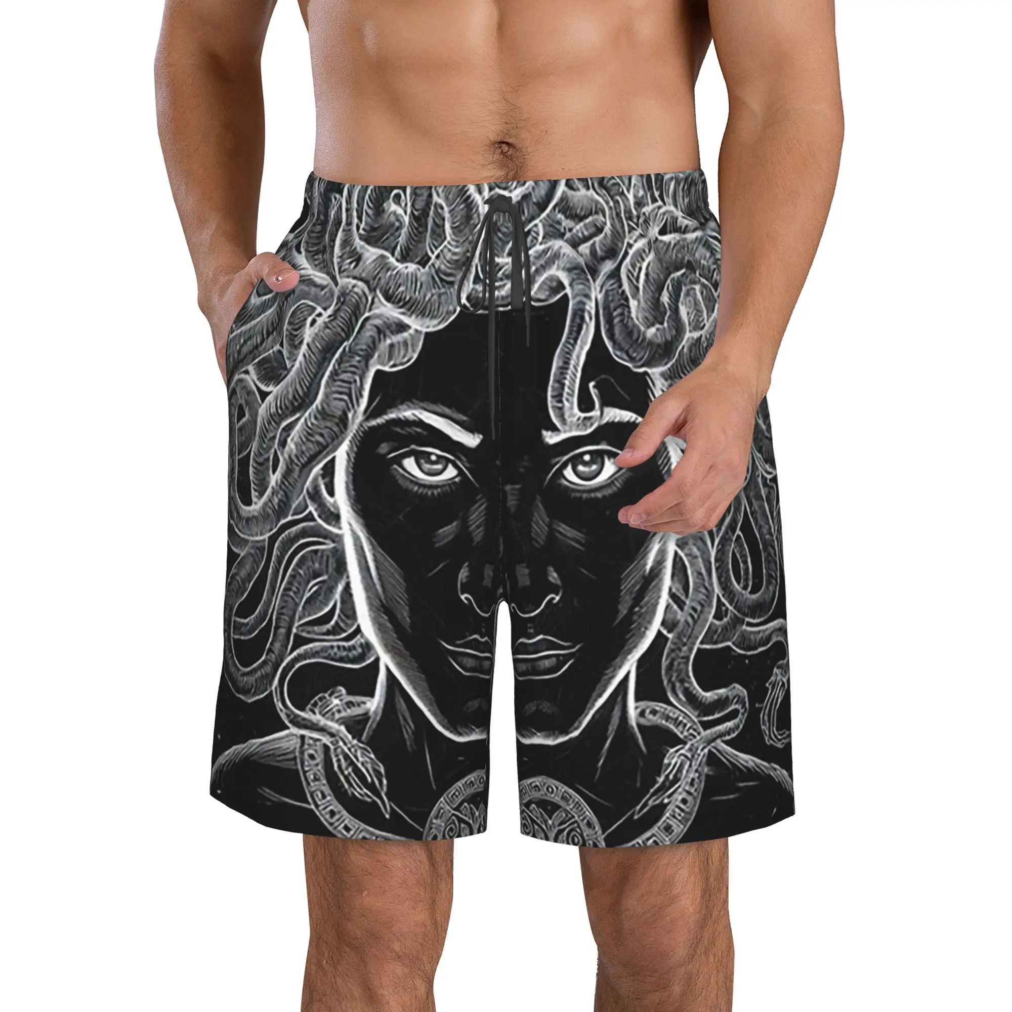 Mysterious Medusa Sketches Painting Trunks Beach Board Shorts Casual Quick Dry Swimming Summer Men Pants