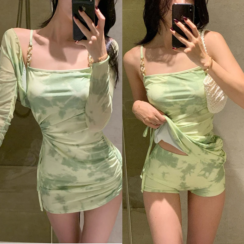 New Sexy Bikini Swimsuit Women Strapless Skirt Style Thermal Spring Vacation Swimwear Backless Tie Diving Suit Separate Design
