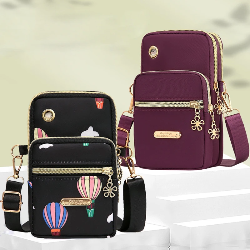 Mobile Phone Bag Women's Crossbody Mini Bags Fashion Mom Mommy Coin Bag Neck Hanging Running Cover Shoulder Bag 3 Layer Wallet