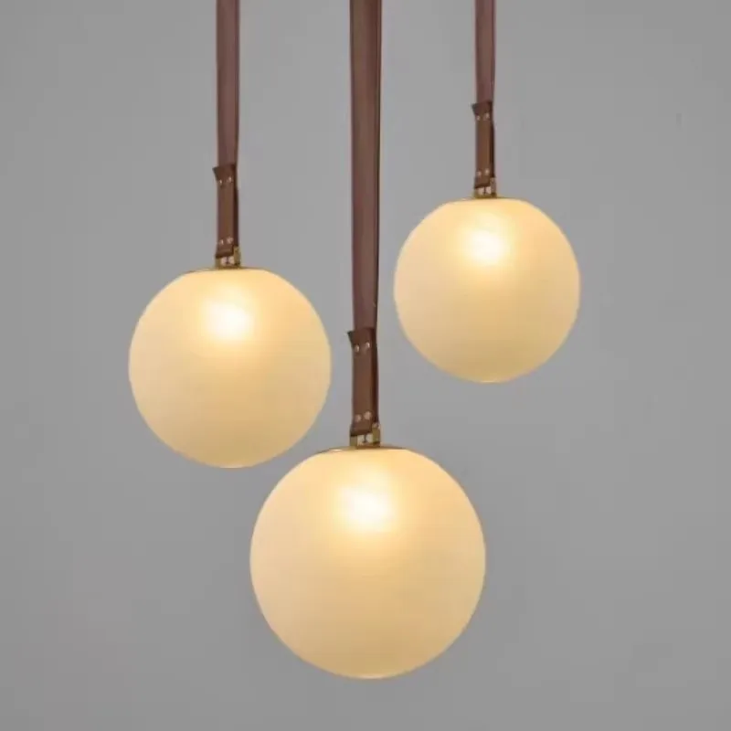 Postmodern bedside leather pendant light, bedroom study dining room light, creative glass ball lighting fixture