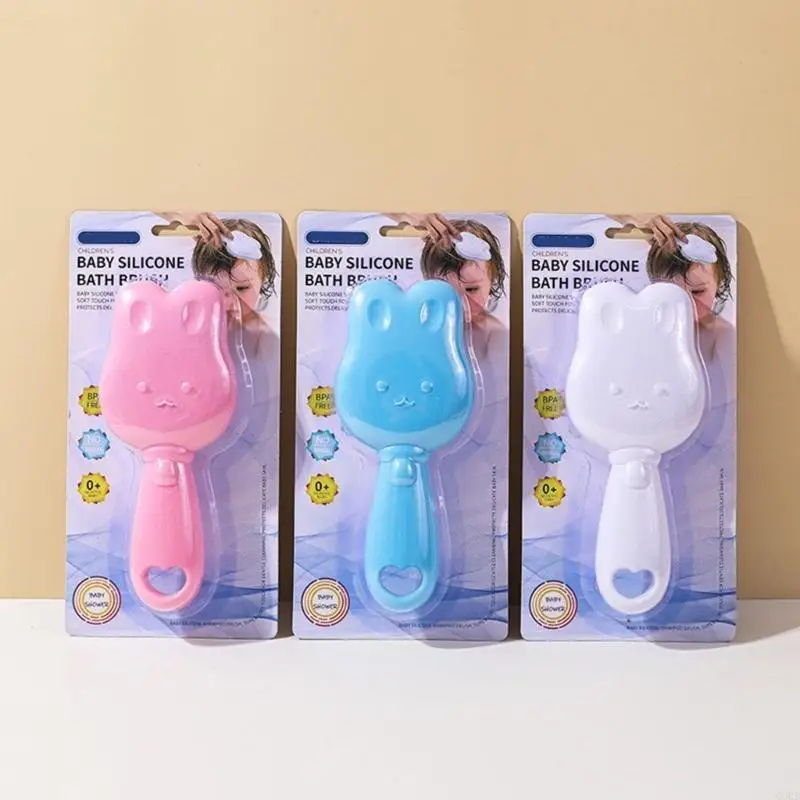 CORB Silicone Hair Scrubber Soft Massage Bath Brush Cartoon Rabbit Pattern Baby Bath Brush Skin Friendly Head Scrubber