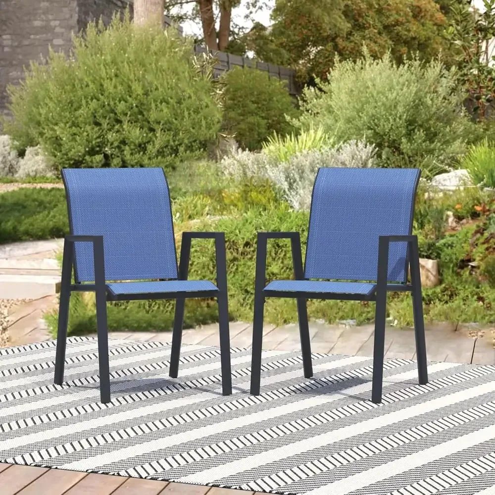 Blue Stackable 2-Piece Patio Chair Set, High Back Metal Outdoor Dining Chairs for Garden, Yard, Deck