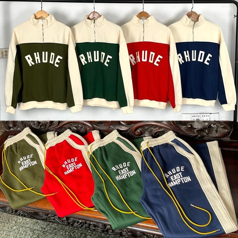Autumn/winter Classic Trendy Set RHUDE Casual Pants High Quality Contrasting Splicing Sports Loose Fit Sweatpants