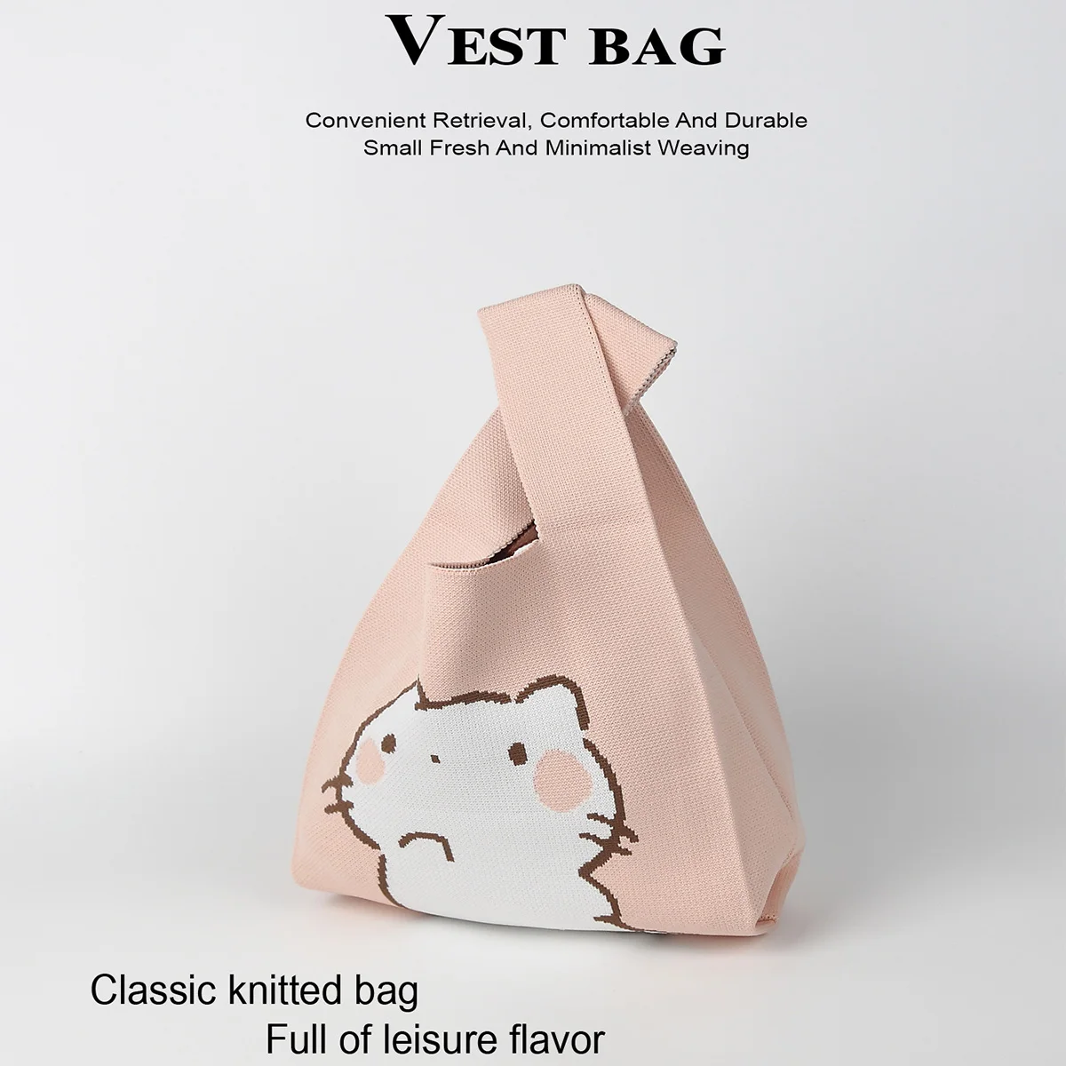 1 Piece of Cute Cat-Themed Versatile Knit Open-Top Lightweight New Handbag, Suitable for Shopping, Travel, Photography, Commuting, and Returning to School