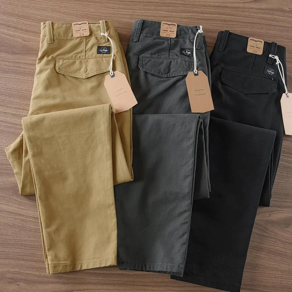 Autumn Winter New American Retro  Straight Leg Slacks Washed Overalls 100% Cotton Fashion Loose Multi-pocket Casual Pencil Pants