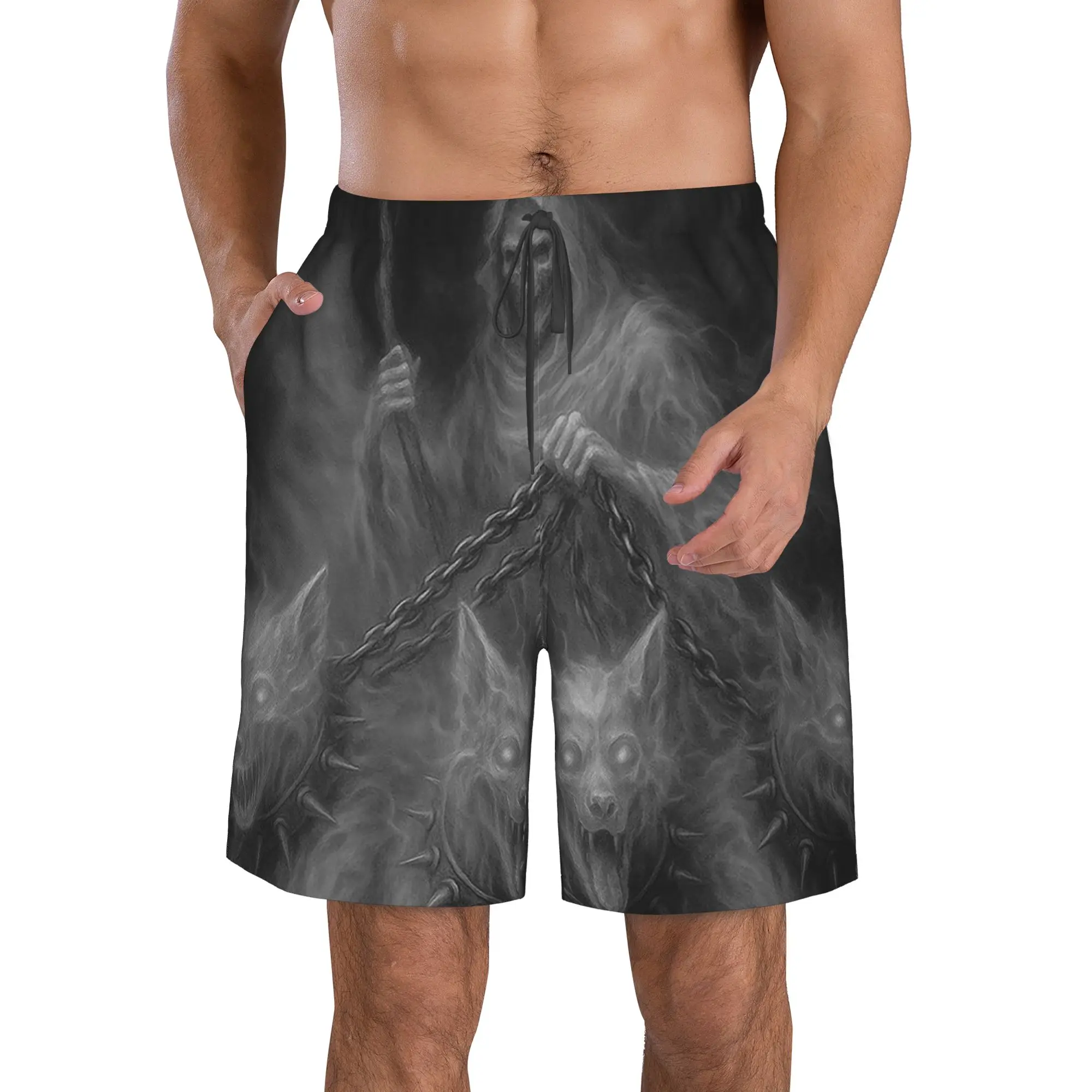 Death God And The Three Dog Of Hell Trunks Beach Board Shorts Casual Quick Dry Swim Summer Men Pants