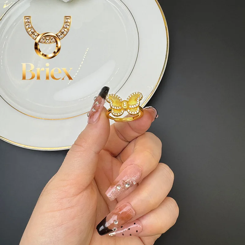 Briex Jewelry Luxury 24K 9999 Pure Gold real gold Women's diamond-encrusted brushed butterfly ring
