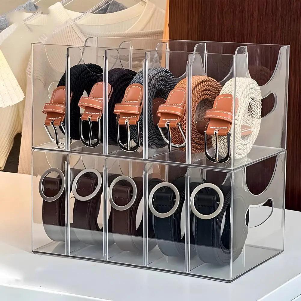 Transparent Multipurpose Belt Display Holder Acrylic Belt Storage Box Multiple Compartments Tabletop Organizer