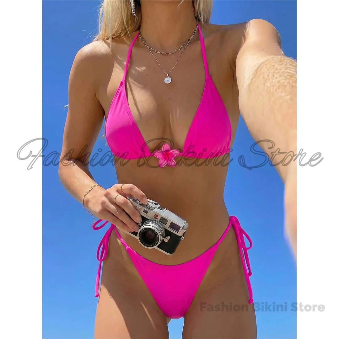 2026 Sexy Two-pieces Bikini set High Leg Cut Bather Bathing Suit Swim Flower Halter Bikini Women Swimwear Female Swimsuit