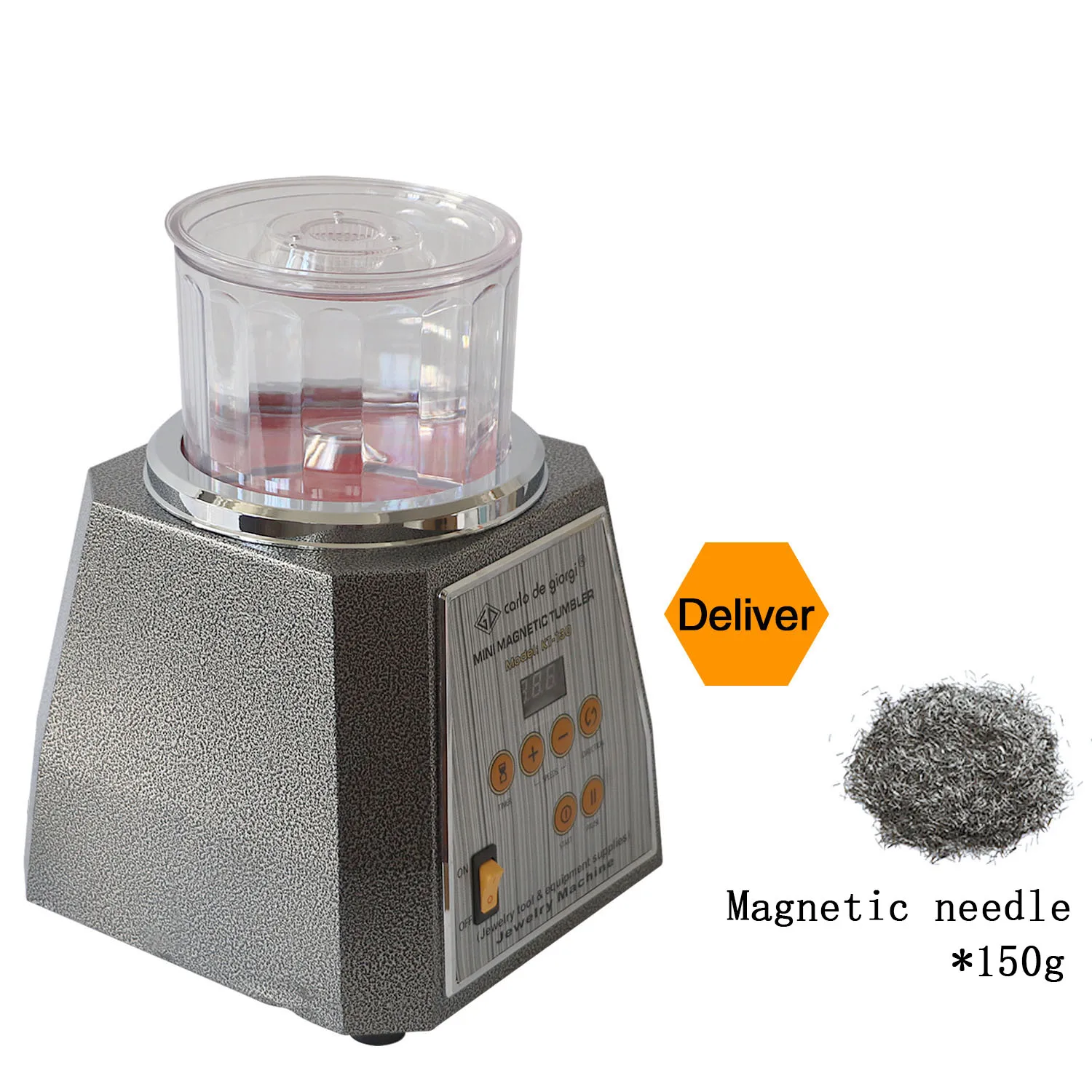 KT-130 Magnetic Tumbler, 130mm Jewelry Rotary Polishing Machine with 110V/220V Power Supply for Finishing and Cleaning