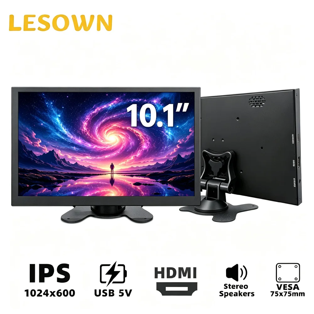 LESOWN 10.1inch 3D Printer External Monitor 1024x600 Aluminum Screen HDTV VESA Secondary Display for OctoPrint PC Rig