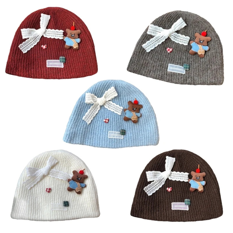 Bear Pattern Hat Adult Soft Plush Hat Thicken Female Hat Versatiles Stylish Hat for Women