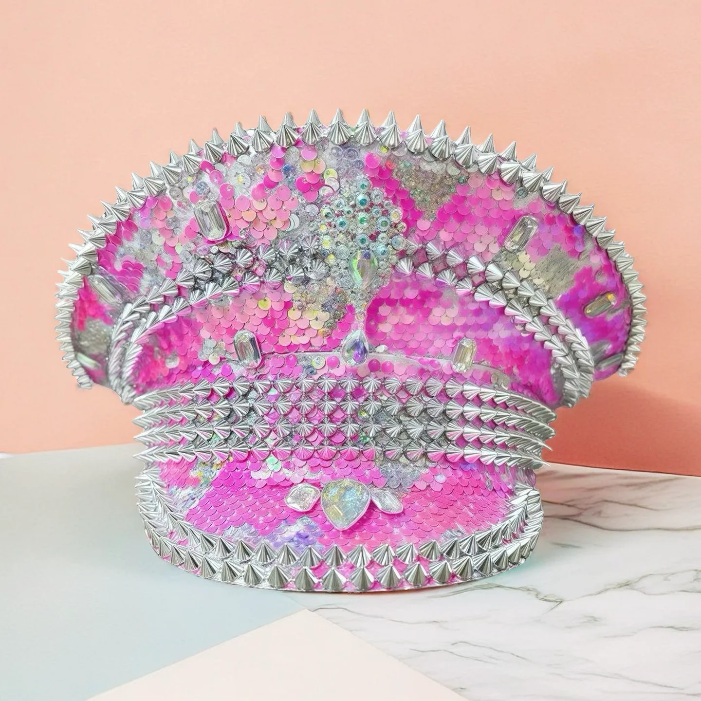 HongLuan Steampunk Captain Hat Rhinestone for Burningman Festival Woman, Vintage Military Assessories & Military Cap for Man