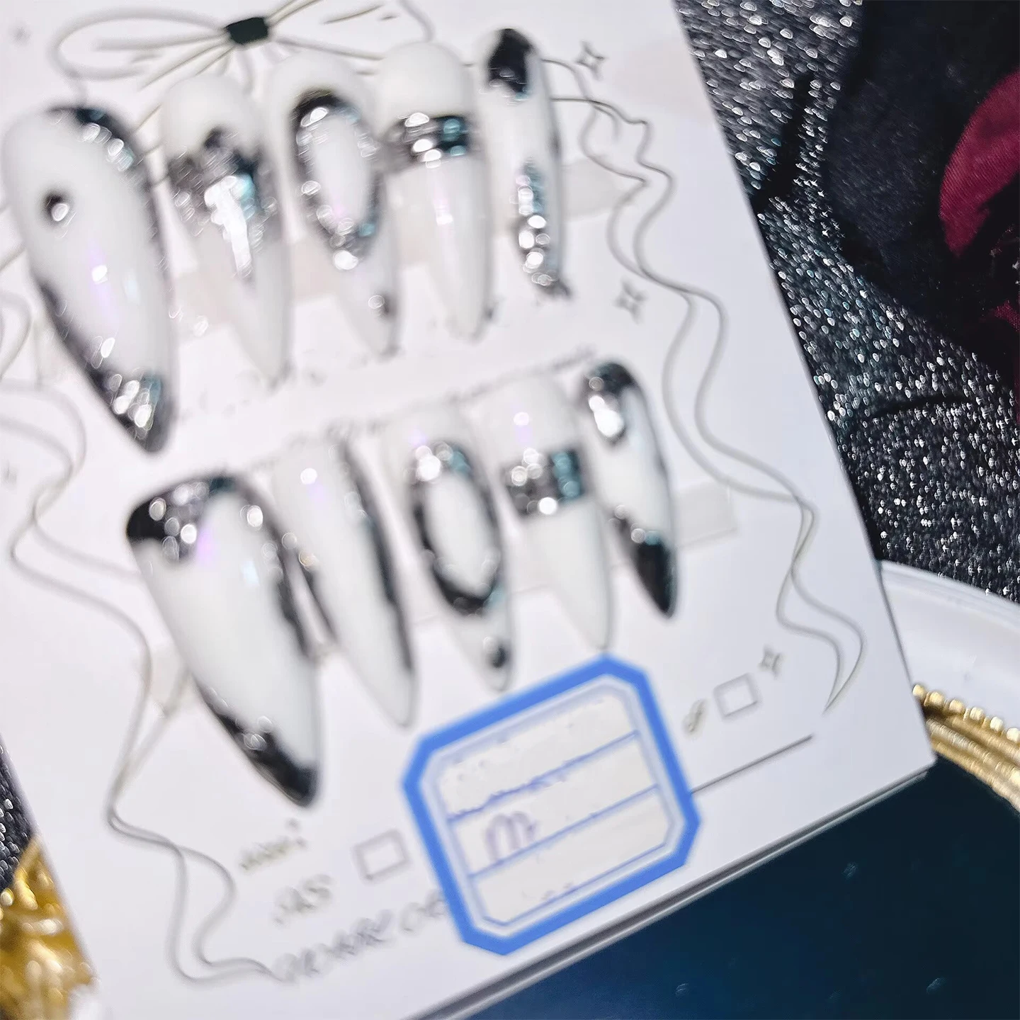 Handmade White & Silver Liquid Metal Press - on Nails Stiletto Shape for Fashion Events Night Outs Daily Bold Style