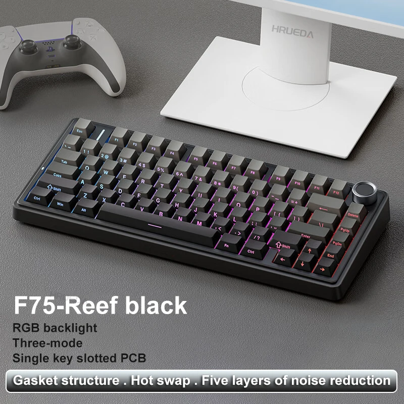 Original AULA F75 RGB LED Light PC Custom Bluetooth Wireless 2.4G Type-C Wired Gaming Mechanical Switch 75% Keyboard 82 Keys Wit