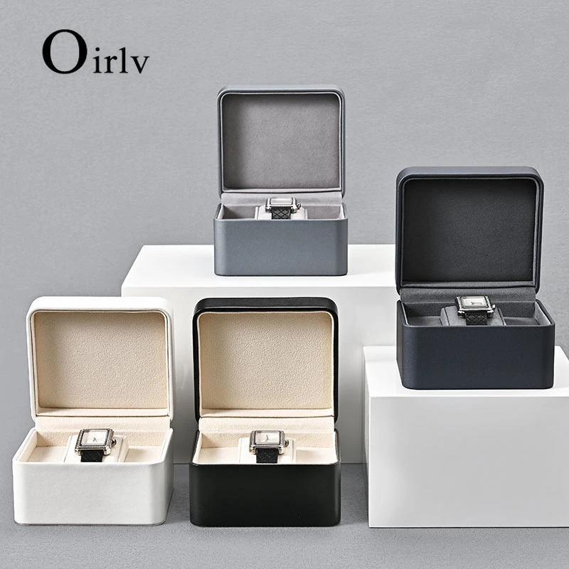 Oirlv Grey Wrist Watch Box Watches Case Black White Wrist Watch Box Case Pu Leather Single Watch Case Storage Box Gift Boxes