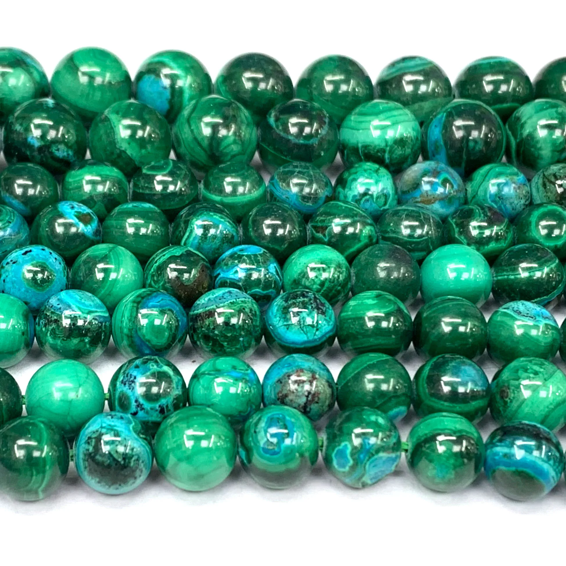 Veemake Natural Chrysocolla Malachite Round Loose Beads 08628