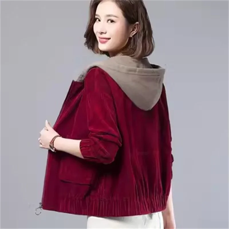 Pop Thickened Corduroy Jacket For Women Spring Autumn Winter Loose Fit For Middle-Aged Mothers Korean Hooded Versatile Short Jac