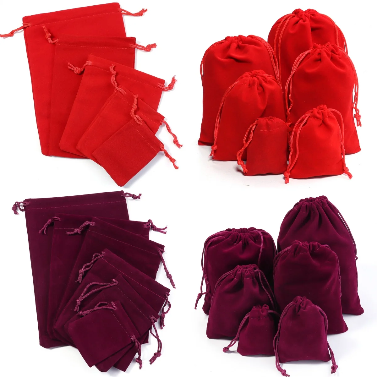 5-10pcs Red/Wine Red Velvet Drawstring Bag Jewelry Packing Bags For Wedding Candy Christmas Gift Necklace Bracelet Storage Bags