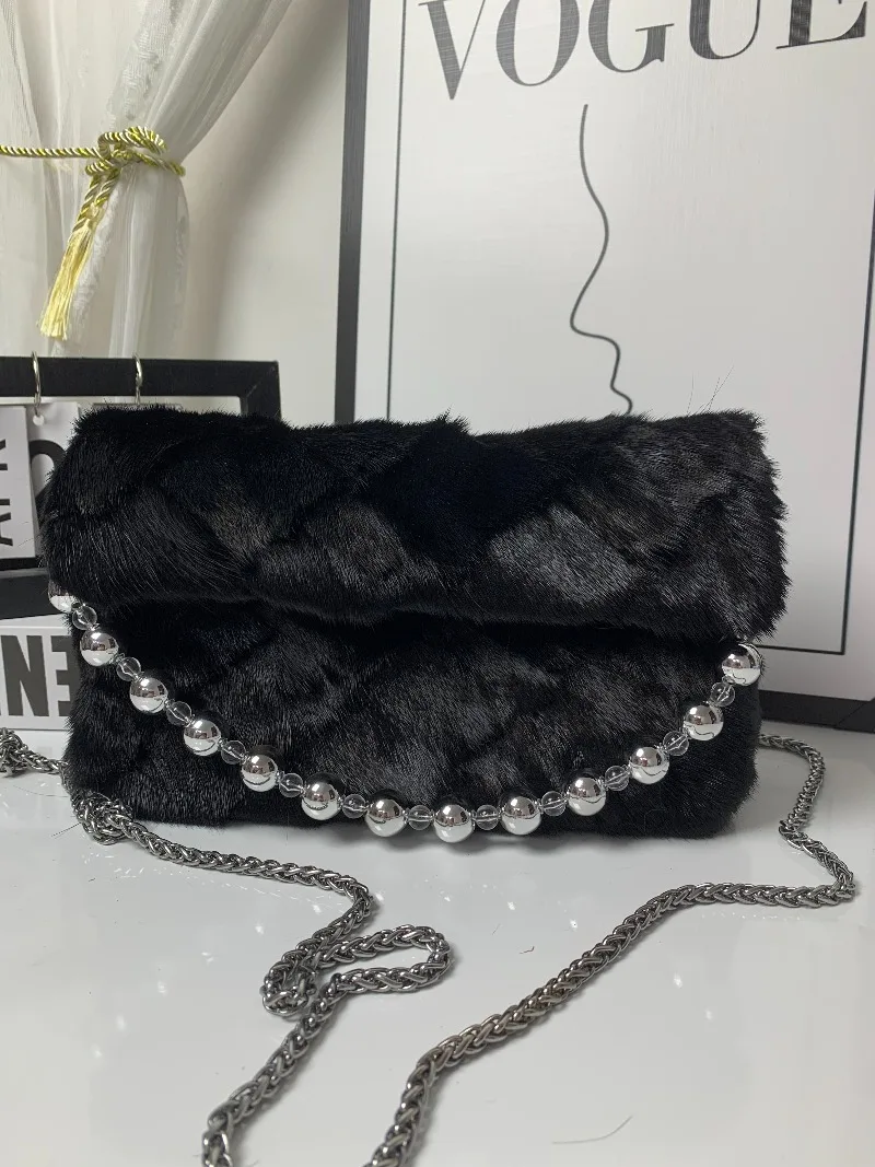 Fur Bag Women Natural Mink Fur Handbag Ladies Winter Warm Crossbody Bags Famous Brand Large Capacity Shoudler Clutch New