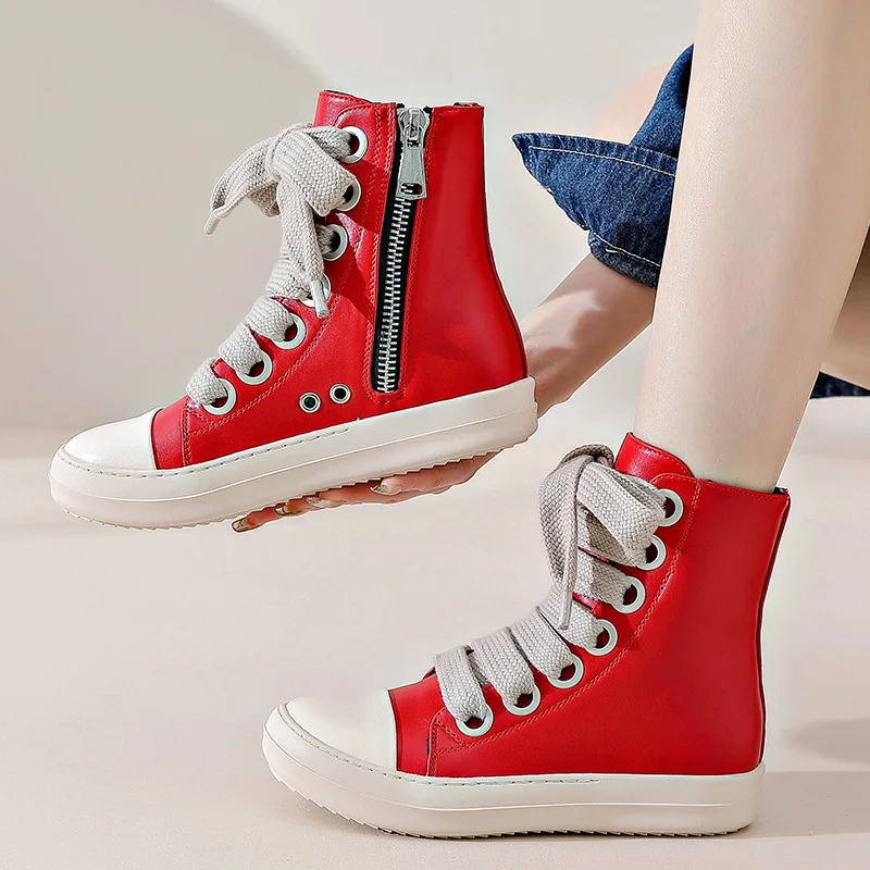 2026 New British Style Ankle Boots for Women Large Eyelets Fashion Streetwear Short Boots Chunky Heel Academy Style