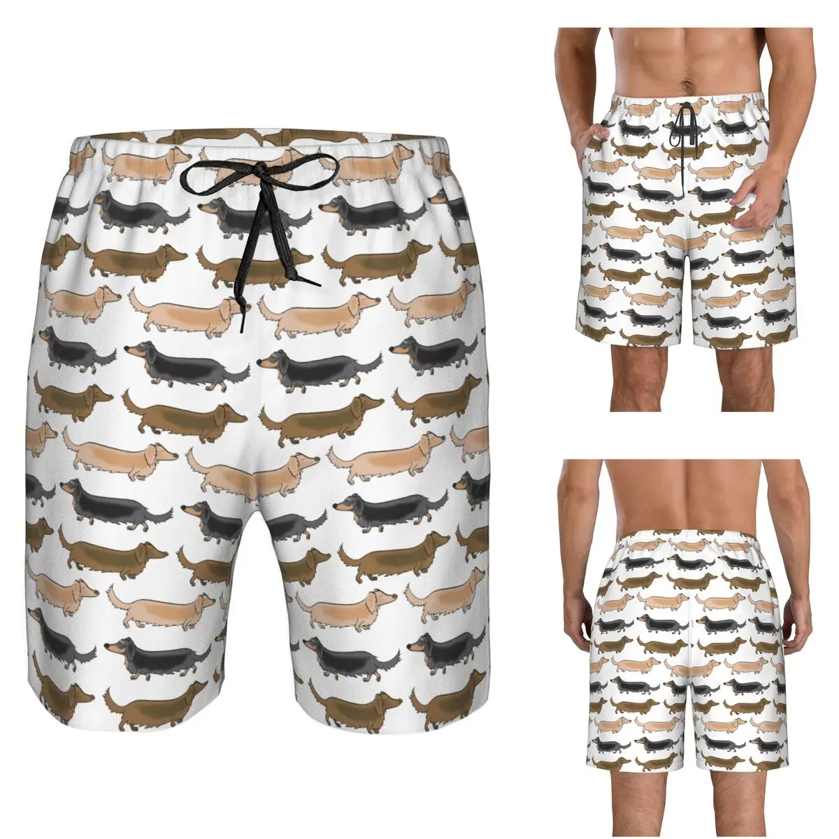 Long Haired Dachshunds Off For A Trot Trunks Beach Board Shorts Casual Quick Dry Swim Summer Men Pants