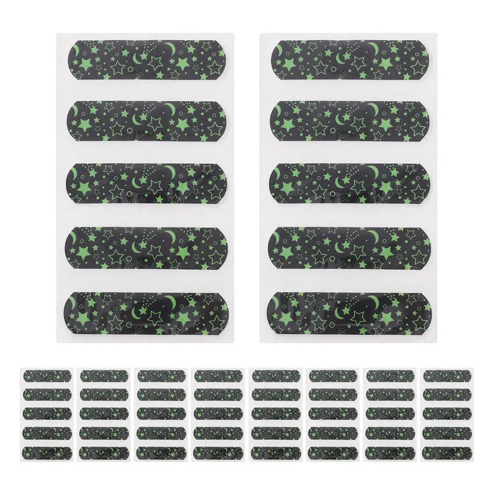 50pcs Glow-in-the-Dark Adhesive Bandages, Luminous Cartoon Kids Wound Covers for Scrapes and Cuts