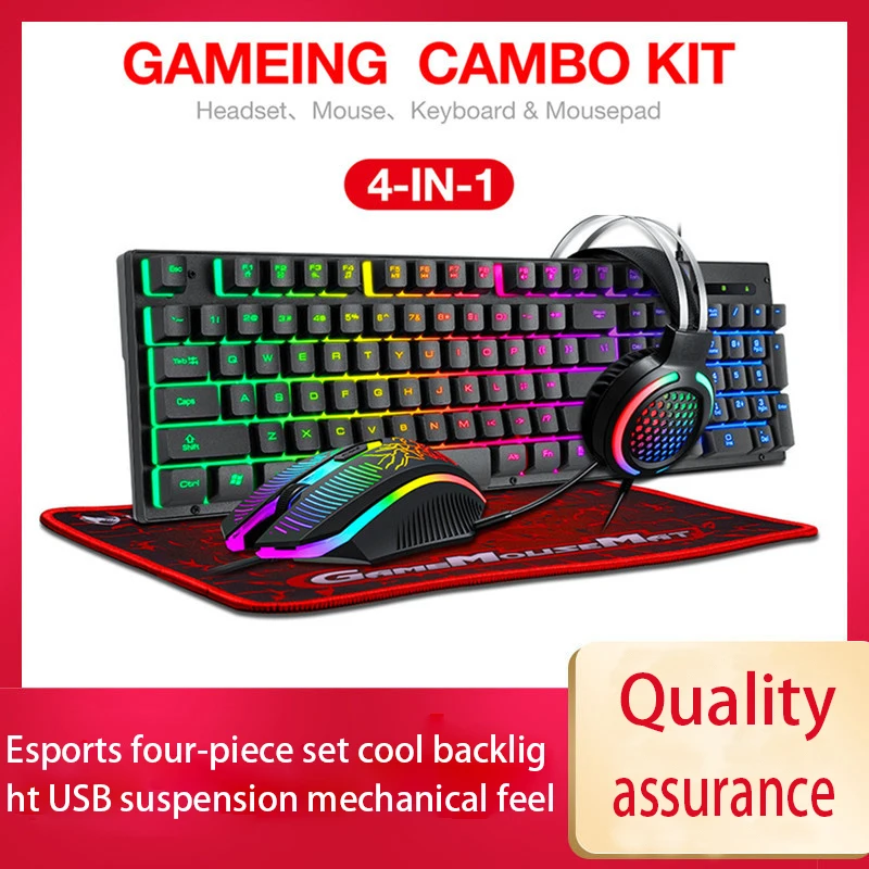 Thunderwolf TF400 Game Four-piece Luminous Game Set Keyboard Mouse Headset RGB Mouse and Keyboard Computer Accessories