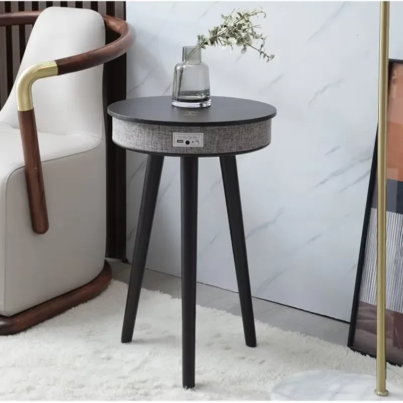 Smart Round Tea Table with Bluetooth Speaker Living Room Corner Table with Wireless Charging Portable Multi-Function Side