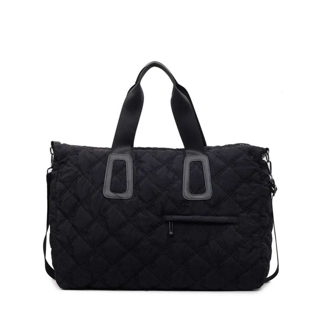 Casual Large Capacity Tote Bag Diamond Grid Pattern Canvas Shoulder Bag Lightweight Waterproof Handbags Women