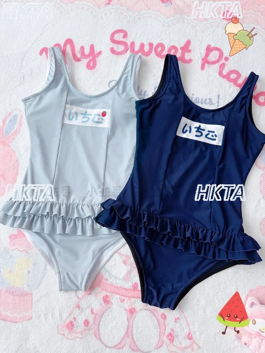Japanese Cute Cartoon One-piece Swimsuit Schoolgirl Lolita Bikini Ruffle Edge Slim Swimwear Vacation Seaside Bathing Suit Women